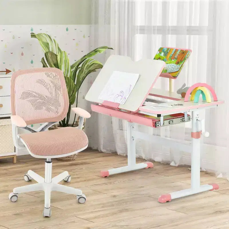 Costway Sedia da scrivania girevole per bambini in rete, sedia da computer per bambini con altezza regolabile, blu/rosa/viola