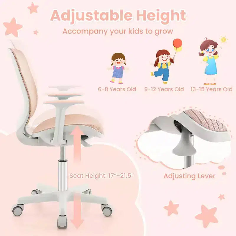 Costway Sedia da scrivania girevole per bambini in rete, sedia da computer per bambini con altezza regolabile, blu/rosa/viola