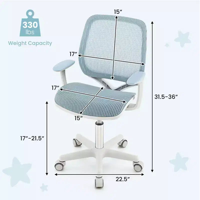 Costway Sedia da scrivania girevole per bambini in rete, sedia da computer per bambini con altezza regolabile, blu/rosa/viola