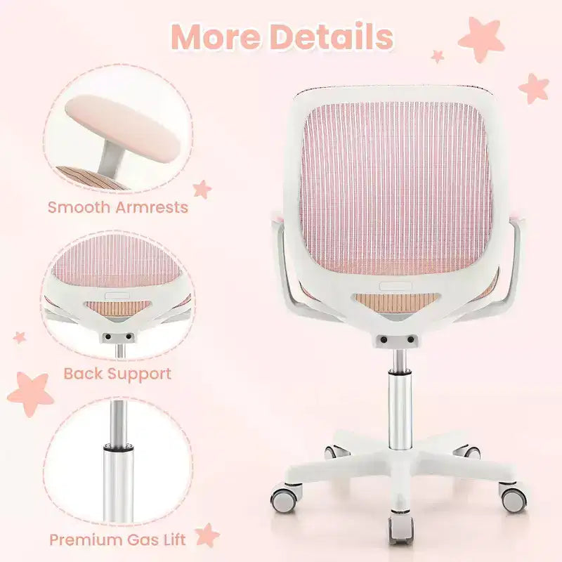 Costway Sedia da scrivania girevole per bambini in rete, sedia da computer per bambini con altezza regolabile, blu/rosa/viola