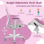 Costway Sedia da scrivania girevole per bambini in rete, sedia da computer per bambini con altezza regolabile, blu/rosa/viola