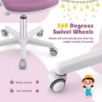 Costway Sedia da scrivania girevole per bambini in rete, sedia da computer per bambini con altezza regolabile, blu/rosa/viola
