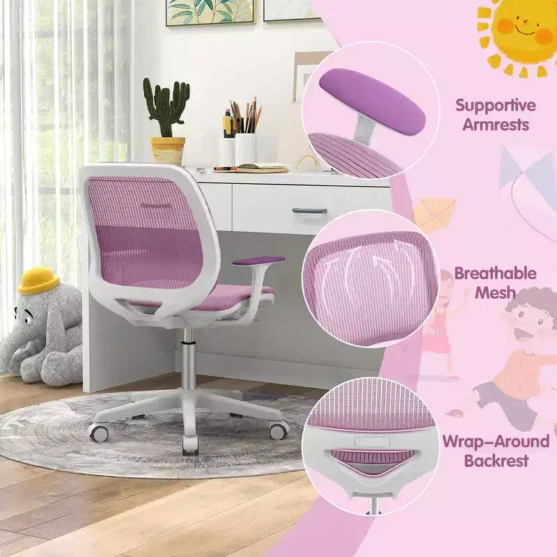 Costway Sedia da scrivania girevole per bambini in rete, sedia da computer per bambini con altezza regolabile, blu/rosa/viola