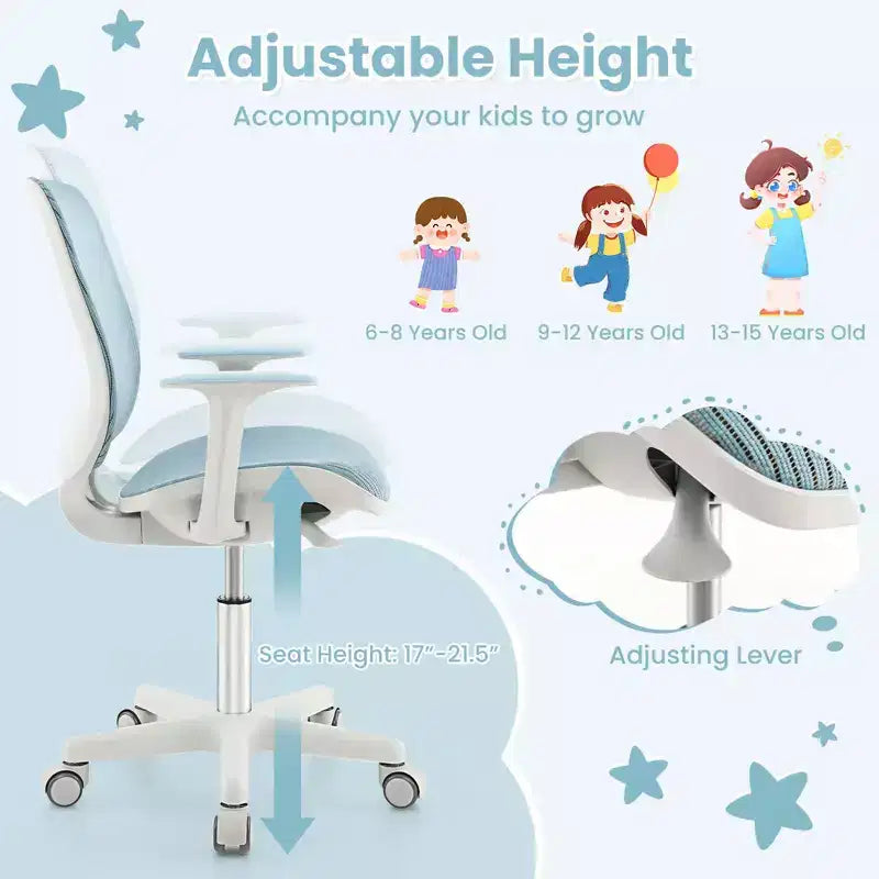 Costway Sedia da scrivania girevole per bambini in rete, sedia da computer per bambini con altezza regolabile, blu/rosa/viola