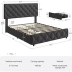 Whizmax - Letto a piattaforma imbottito in lino con 4 cassetti e testiera, trapuntato a bottoni con motivo a diamante, grigio