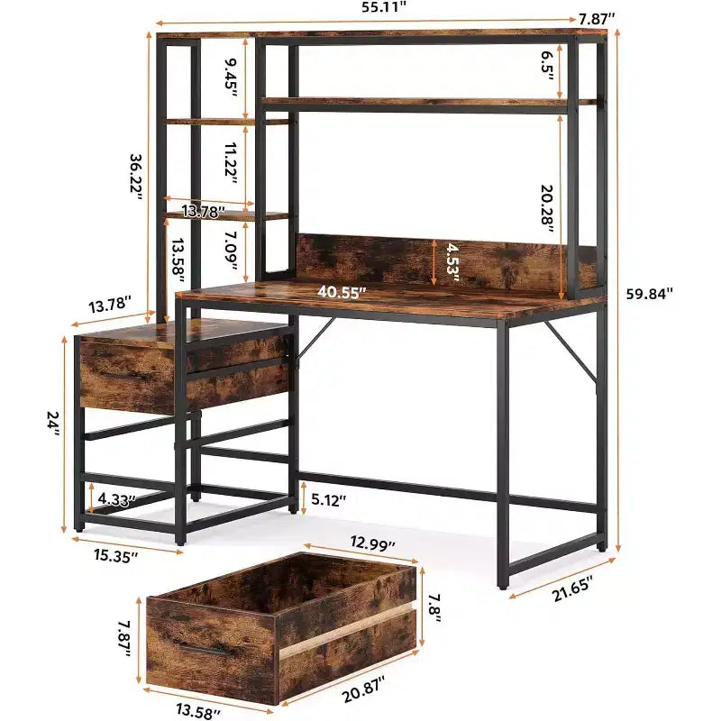 Scrivania per computer Lantine da 55 pollici con 2 cassetti