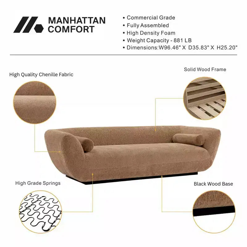 96.46 Ulka Divano contemporaneo imbottito in bouclé con cuscini - Manhattan Comfort