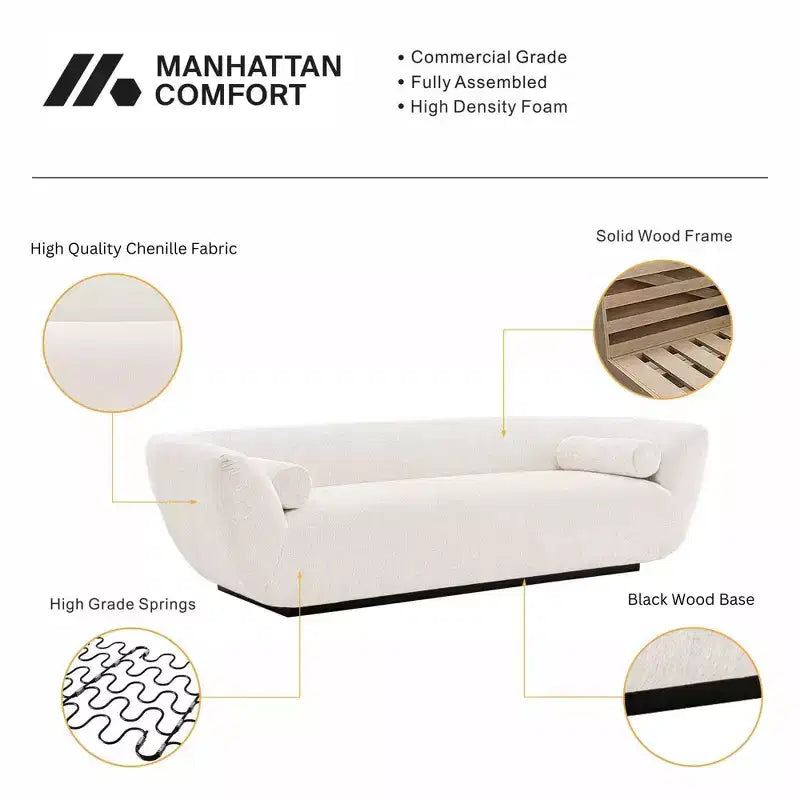 96.46 Ulka Divano contemporaneo imbottito in bouclé con cuscini - Manhattan Comfort