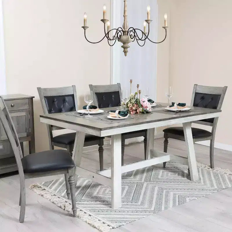LuxenHome Set di 2 sedie da pranzo grigie in legno di Hevea e imbottite nere