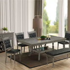 LuxenHome Set di 2 sedie da pranzo grigie in legno di Hevea e imbottite nere