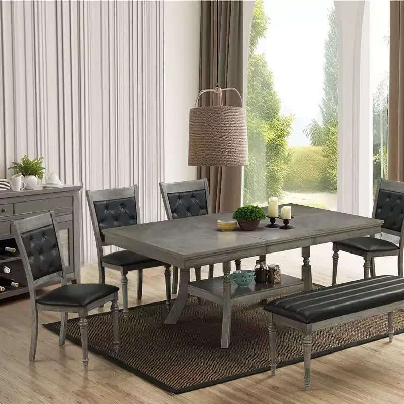 LuxenHome Set di 2 sedie da pranzo grigie in legno di Hevea e imbottite nere