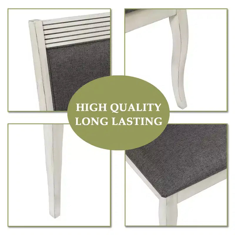 LuxenHome Set di 2 sedie da pranzo imbottite grigie e in legno di gomma bianco anticato