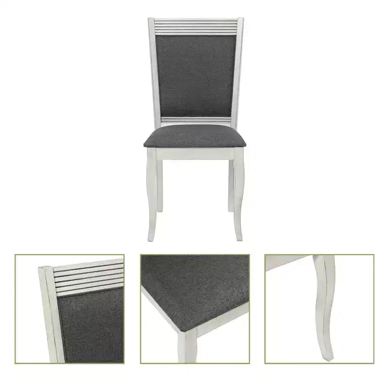 LuxenHome Set di 2 sedie da pranzo imbottite grigie e in legno di gomma bianco anticato