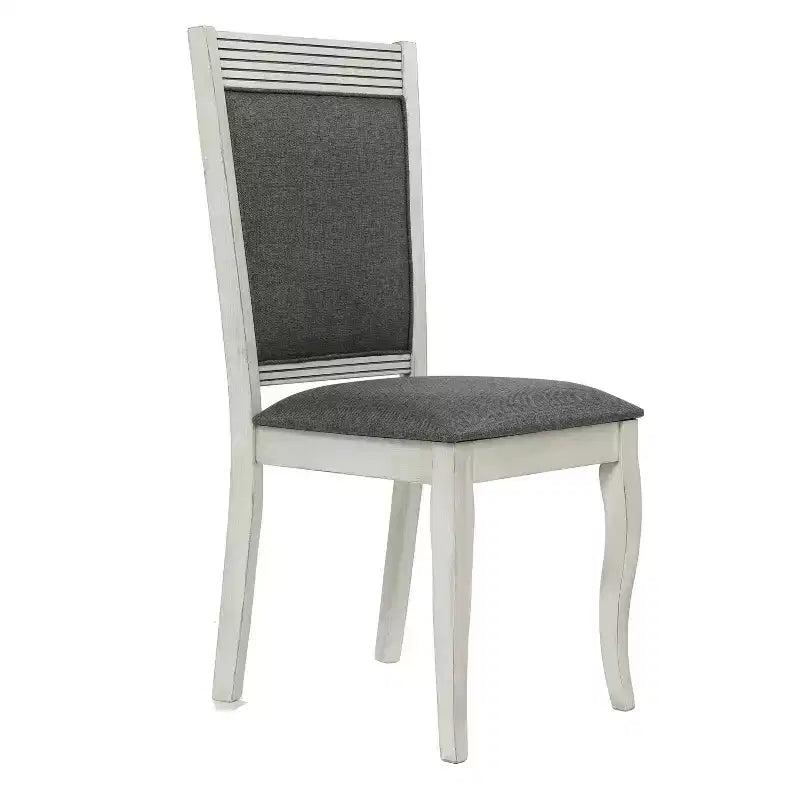 LuxenHome Set di 2 sedie da pranzo imbottite grigie e in legno di gomma bianco anticato