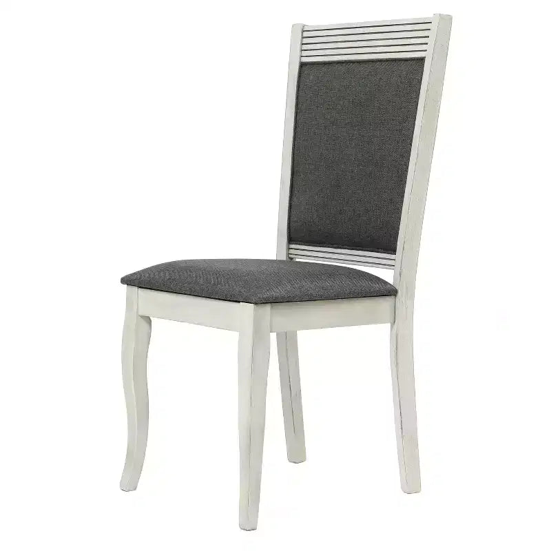 LuxenHome Set di 2 sedie da pranzo imbottite grigie e in legno di gomma bianco anticato