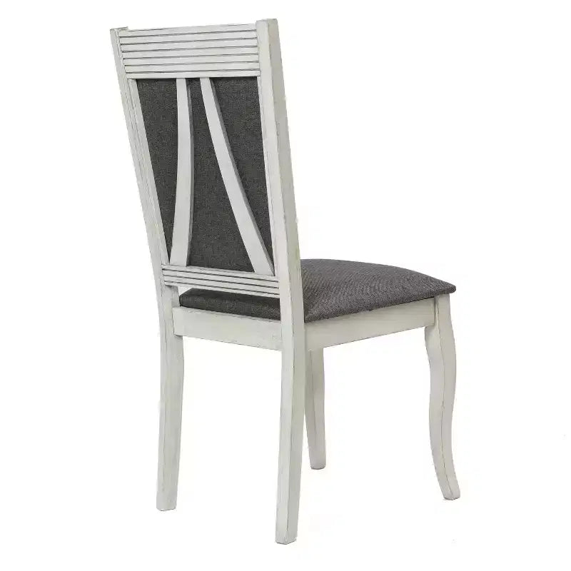LuxenHome Set di 2 sedie da pranzo imbottite grigie e in legno di gomma bianco anticato