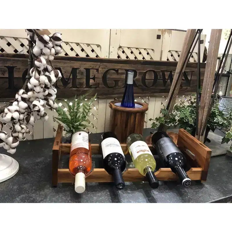 Kalmar Home Cantinetta portabottiglie impilabile in acacia massiccia per 4 bottiglie