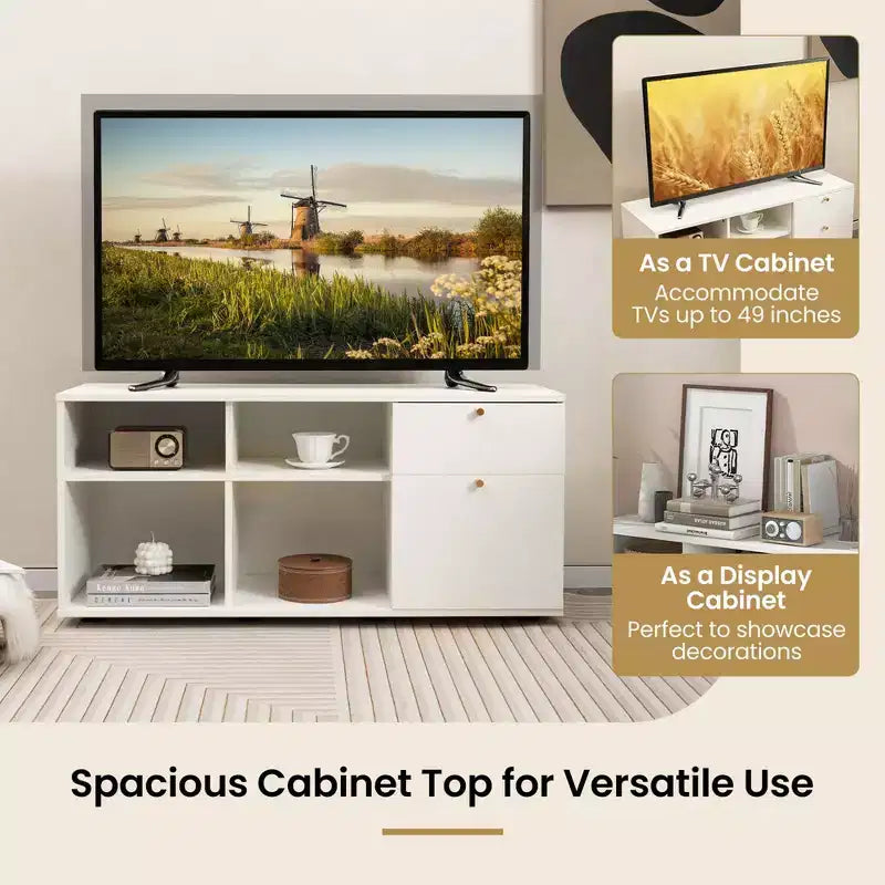Mobile Contenitore Costway con 2 Cassetti 4 Cubi Piedini Regolabili Vetrina da Terra Bianco
