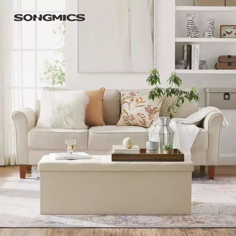SONGMICS Panchina Pouf Contenitore Pouf Contenitore Poggiapiedi Contiene Fino a 300 kg per Camera da Letto Soggiorno