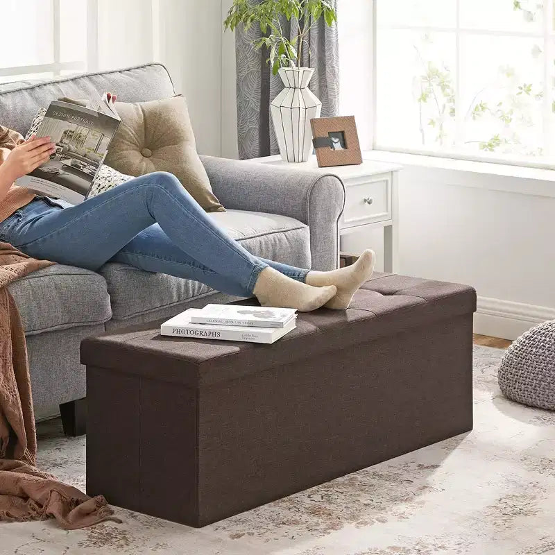 SONGMICS Panchina Pouf Contenitore Pouf Contenitore Poggiapiedi Contiene Fino a 300 kg per Camera da Letto Soggiorno