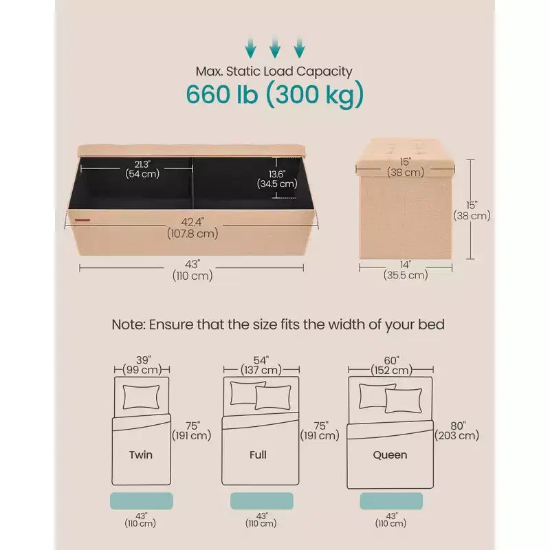 SONGMICS Panchina Pouf Contenitore Pouf Contenitore Poggiapiedi Contiene Fino a 300 kg per Camera da Letto Soggiorno