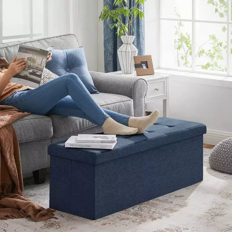SONGMICS Panchina Pouf Contenitore Pouf Contenitore Poggiapiedi Contiene Fino a 300 kg per Camera da Letto Soggiorno