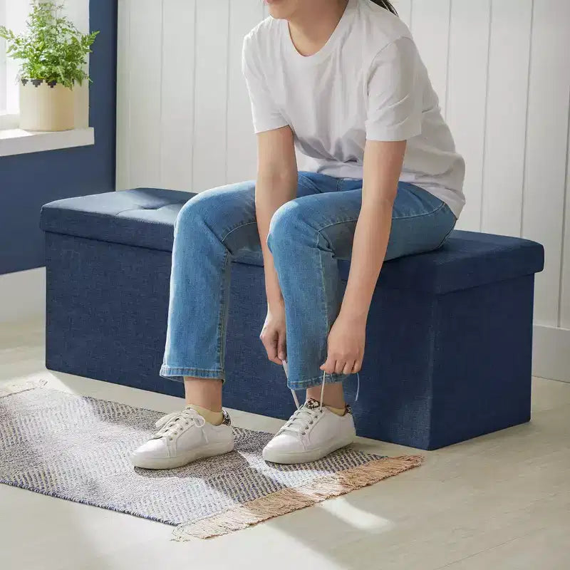 SONGMICS Panchina Pouf Contenitore Pouf Contenitore Poggiapiedi Contiene Fino a 300 kg per Camera da Letto Soggiorno