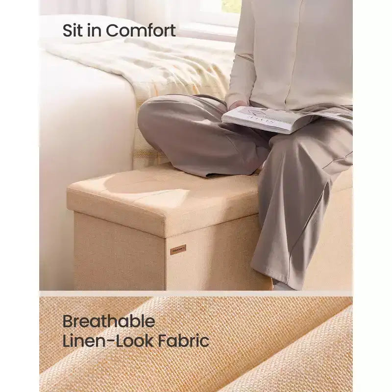 SONGMICS Panchina Pouf Contenitore Pouf Contenitore Poggiapiedi Contiene Fino a 300 kg per Camera da Letto Soggiorno