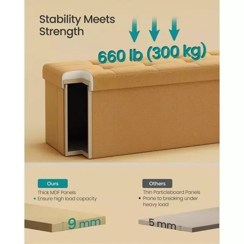 SONGMICS Panchina Pouf Contenitore Pouf Contenitore Poggiapiedi Contiene Fino a 300 kg per Camera da Letto Soggiorno