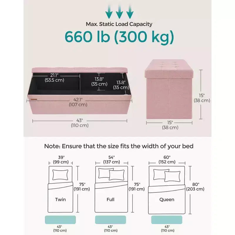 SONGMICS Panchina Pouf Contenitore Pouf Contenitore Poggiapiedi Contiene Fino a 300 kg per Camera da Letto Soggiorno