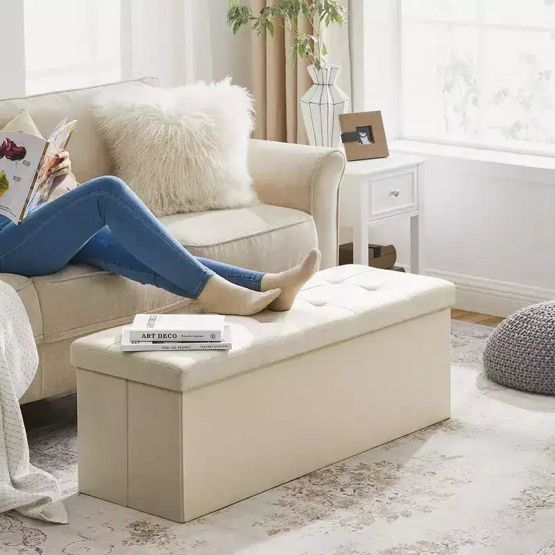 SONGMICS Panchina Pouf Contenitore Pouf Contenitore Poggiapiedi Contiene Fino a 300 kg per Camera da Letto Soggiorno