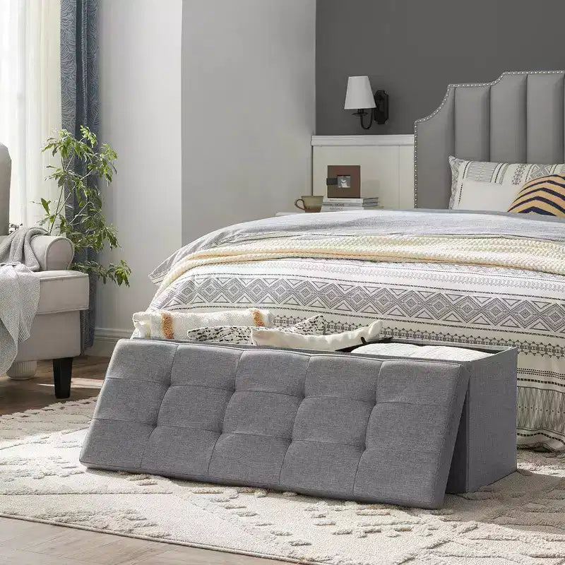 SONGMICS Panchina Pouf Contenitore Pouf Contenitore Poggiapiedi Contiene Fino a 300 kg per Camera da Letto Soggiorno
