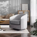 Poltrona a botte imbottita Emma and Oliver in stile Club con base girevole a 360 gradi rivestita in vinile e braccioli inclinati