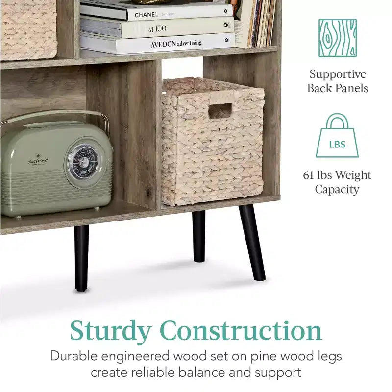 Libreria moderna in legno a 3 ripiani in stile Mid-Century con pannelli posteriori rimovibili e piedini sfalsati in pino di Best Choice Products