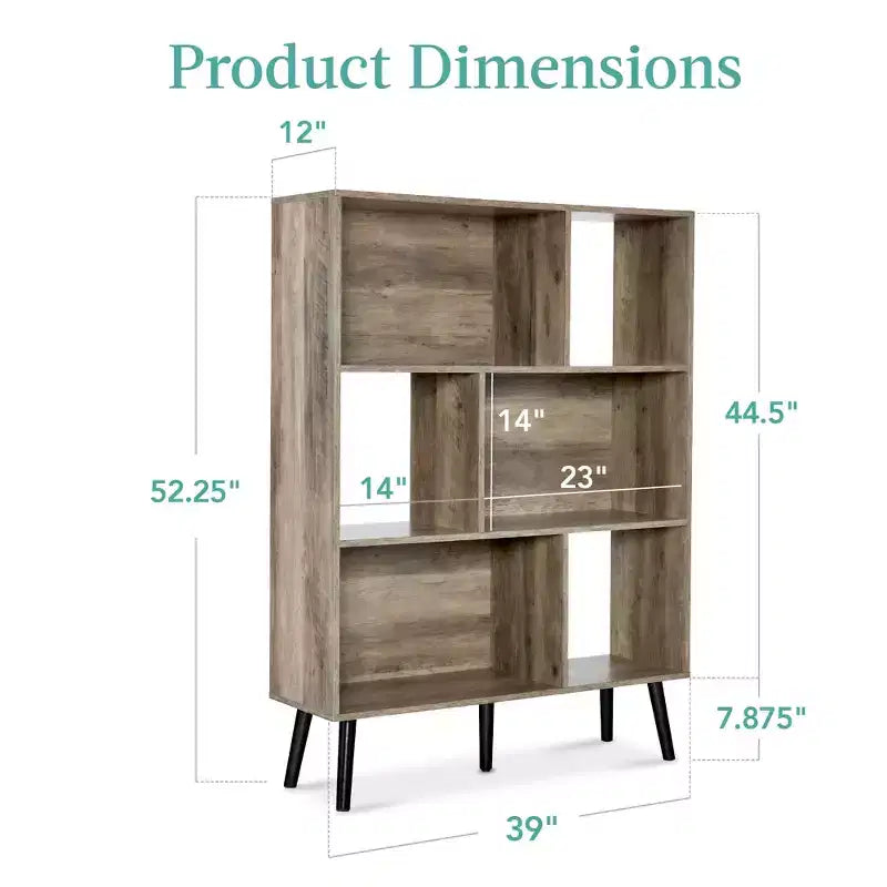 Libreria moderna in legno a 3 ripiani in stile Mid-Century con pannelli posteriori rimovibili e piedini sfalsati in pino di Best Choice Products