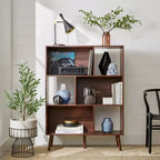 Libreria moderna in legno a 3 ripiani in stile Mid-Century con pannelli posteriori rimovibili e piedini sfalsati in pino di Best Choice Products
