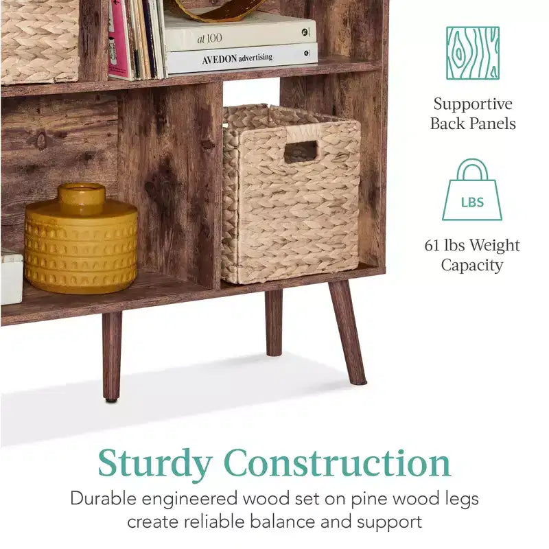 Libreria moderna in legno a 3 ripiani in stile Mid-Century con pannelli posteriori rimovibili e piedini sfalsati in pino di Best Choice Products