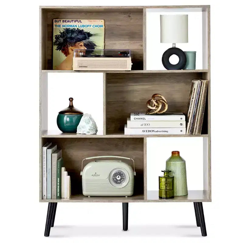 Libreria moderna in legno a 3 ripiani in stile Mid-Century con pannelli posteriori rimovibili e piedini sfalsati in pino di Best Choice Products