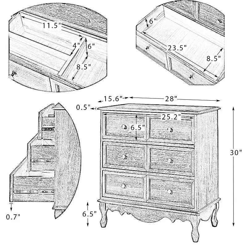 Set di 2 cassettiere tradizionali Galatea da 81 cm in legno massello a 3 cassetti con stazione di ricarica | HULALA HOME