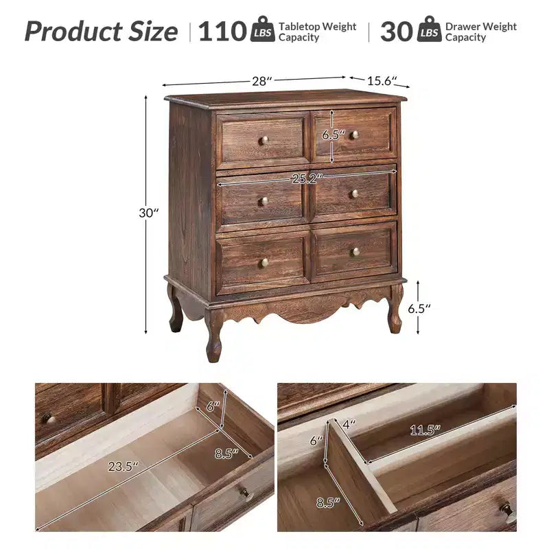 Set di 2 cassettiere tradizionali Galatea da 81 cm in legno massello a 3 cassetti con stazione di ricarica | HULALA HOME