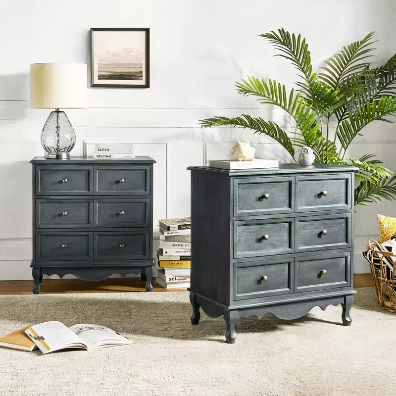 Set di 2 cassettiere tradizionali Galatea da 81 cm in legno massello a 3 cassetti con stazione di ricarica | HULALA HOME