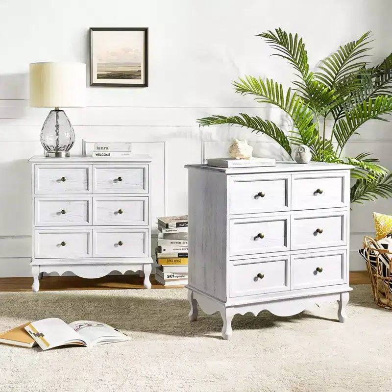 Set di 2 cassettiere tradizionali Galatea da 81 cm in legno massello a 3 cassetti con stazione di ricarica | HULALA HOME
