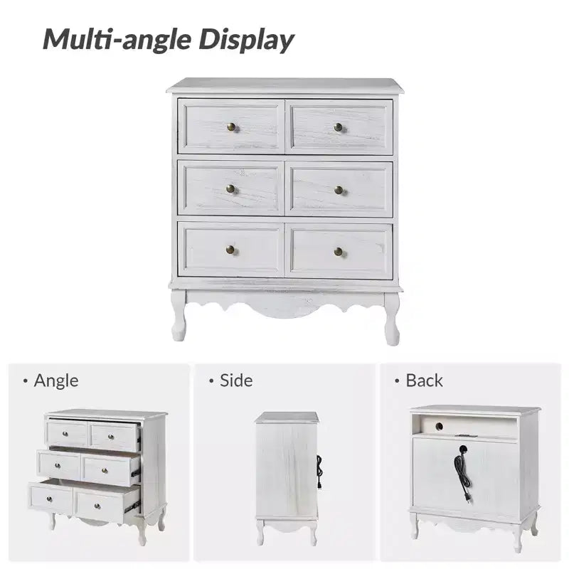 Set di 2 cassettiere tradizionali Galatea da 81 cm in legno massello a 3 cassetti con stazione di ricarica | HULALA HOME
