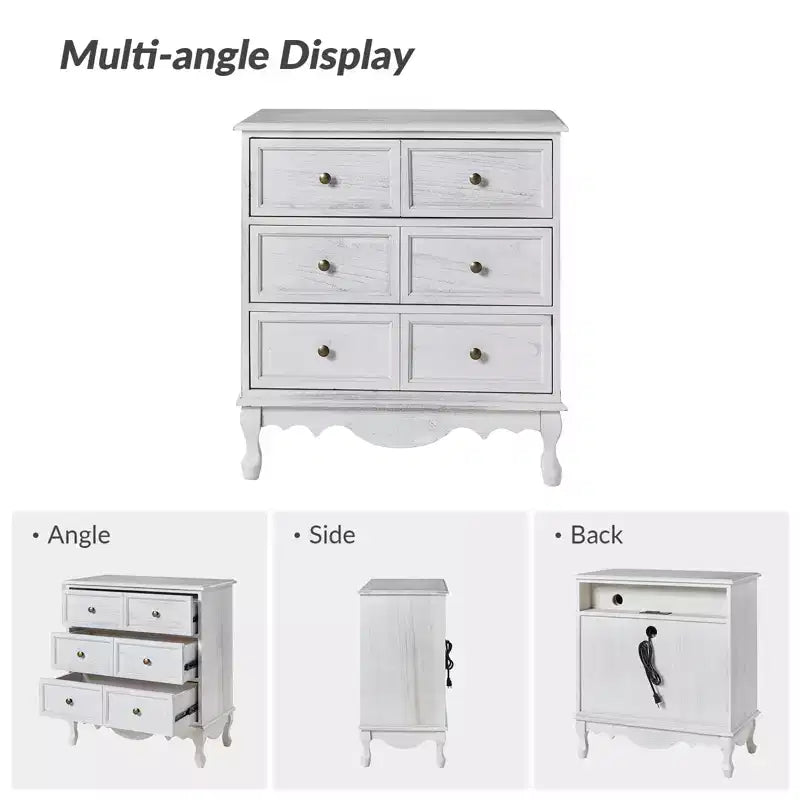 Set di 2 cassettiere tradizionali Galatea da 81 cm in legno massello a 3 cassetti con stazione di ricarica | HULALA HOME