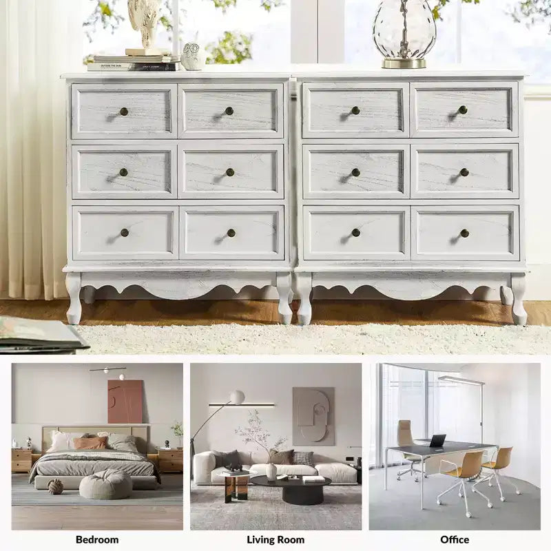 Set di 2 cassettiere tradizionali Galatea da 81 cm in legno massello a 3 cassetti con stazione di ricarica | HULALA HOME