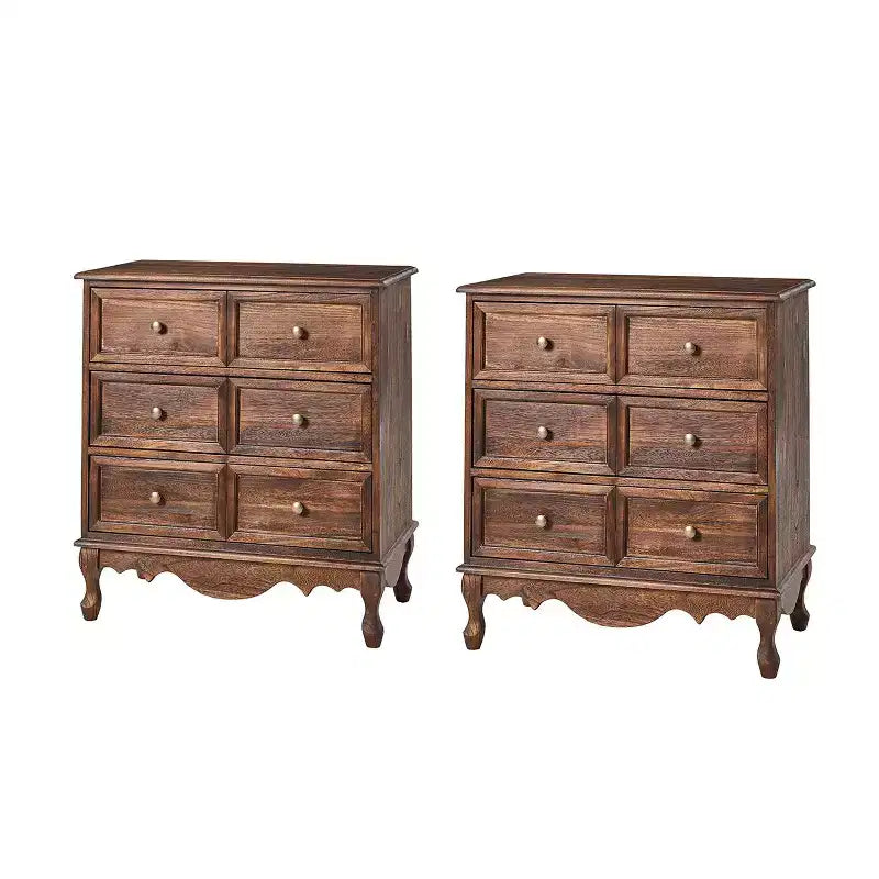 Set di 2 cassettiere tradizionali Galatea da 81 cm in legno massello a 3 cassetti con stazione di ricarica | HULALA HOME