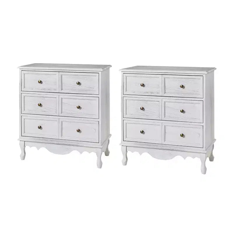 Set di 2 cassettiere tradizionali Galatea da 81 cm in legno massello a 3 cassetti con stazione di ricarica | HULALA HOME