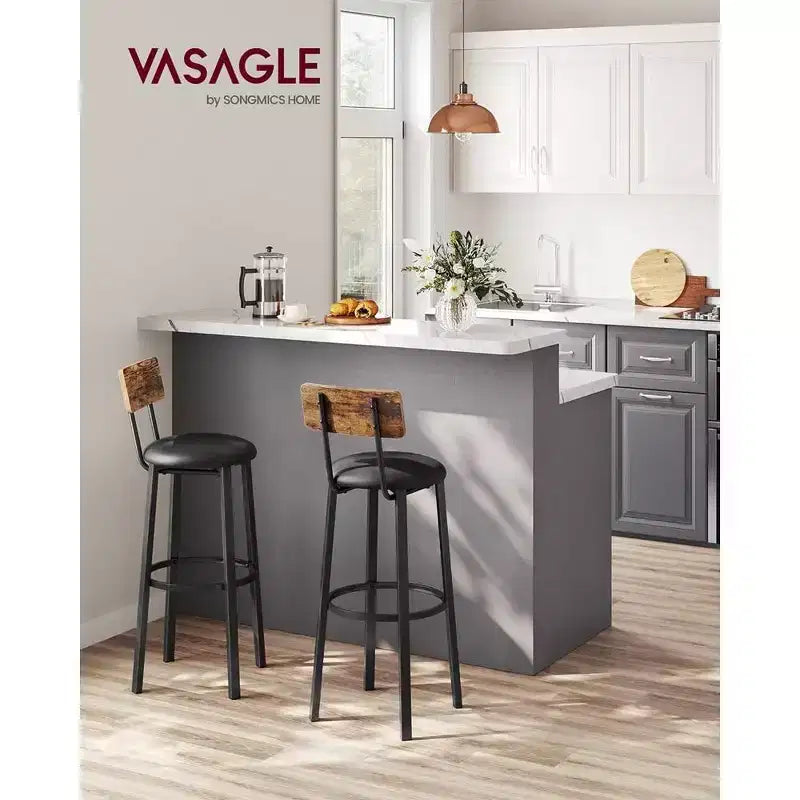 VASAGLE Sgabelli da Bar, Set di 2 Sgabelli da Colazione Imbottiti in PU, Sgabelli da Bar da 75,5 cm con Schienale e Poggiapiedi, per Sala da Pranzo, Cucina, Bancone, Bar