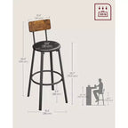 VASAGLE Sgabelli da Bar, Set di 2 Sgabelli da Colazione Imbottiti in PU, Sgabelli da Bar da 75,5 cm con Schienale e Poggiapiedi, per Sala da Pranzo, Cucina, Bancone, Bar