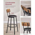 VASAGLE Sgabelli da Bar, Set di 2 Sgabelli da Colazione Imbottiti in PU, Sgabelli da Bar da 75,5 cm con Schienale e Poggiapiedi, per Sala da Pranzo, Cucina, Bancone, Bar